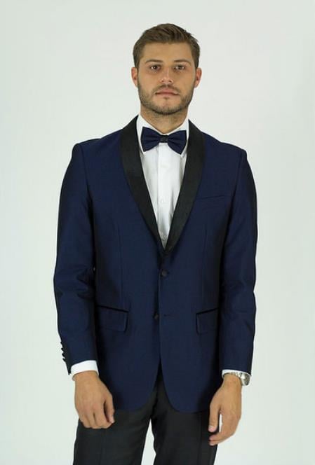 Men's Navy Shawl Lapel Side Vents Classic Fit Jacket