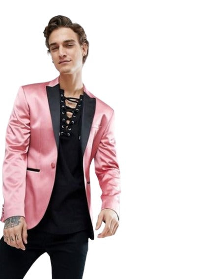 Alberto Nardoni Brand Men's Lapel Satin pink skinny tuxedo blazer
