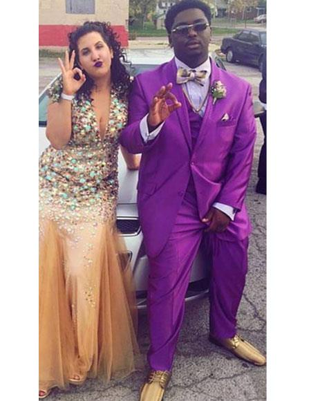 Men's Purple Button Closure Shawl Lapel Jacket