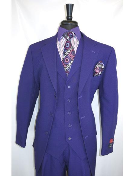 Apollo King Suit Men's Purple vested Three buttons Suits Pleated Pants