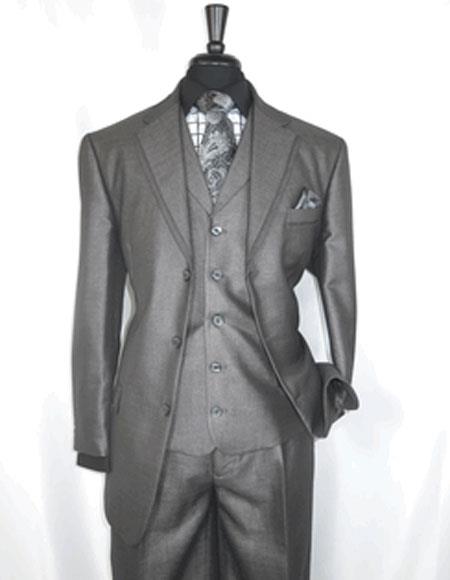 Men's 3 Button Sharkskin Grey Cheap Priced Business Suits Clearance Sale