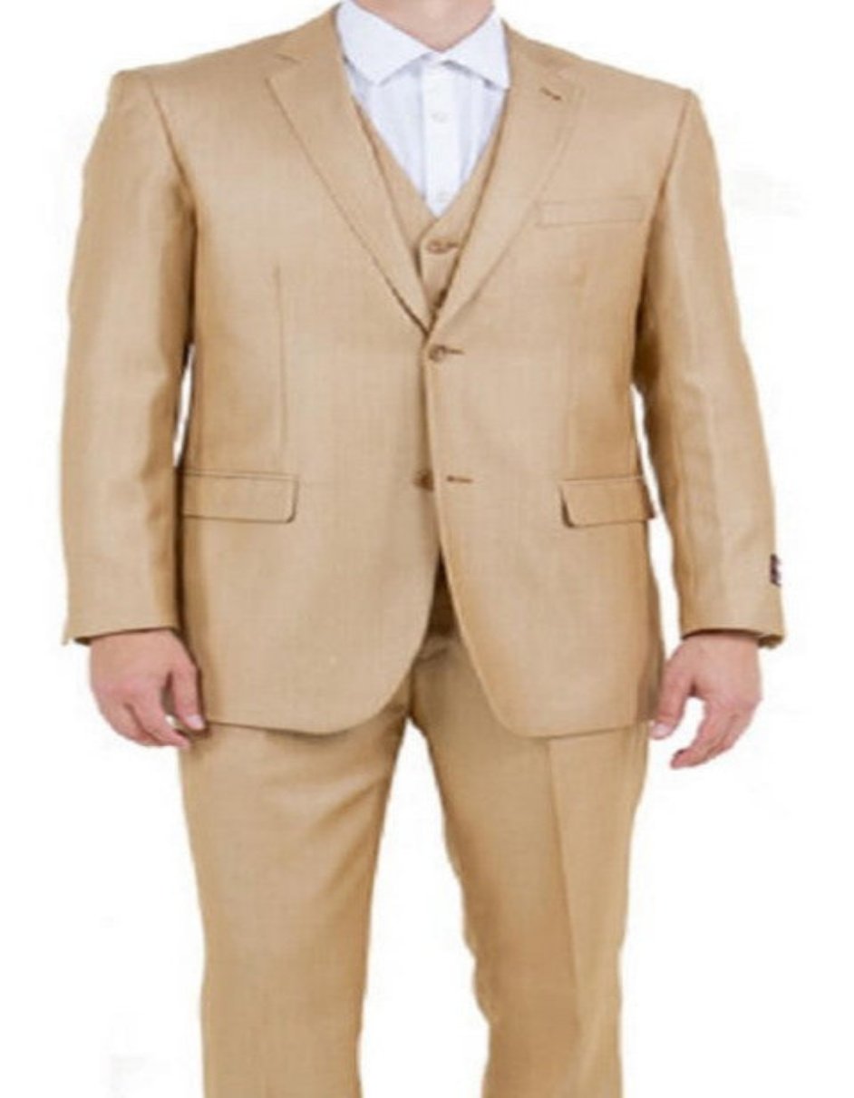 Sharkskin 3 Piece Single Breasted Suit Wheat Tan