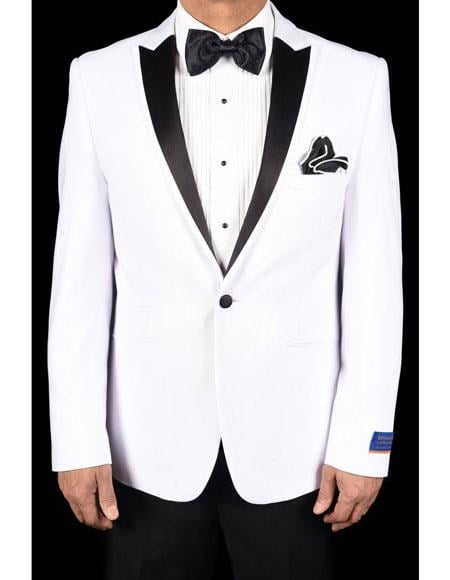 Men's White Super 150's Viscose Blend 1 Button Tuxedo Solid Pattern Slim Fit Dinner Jacket