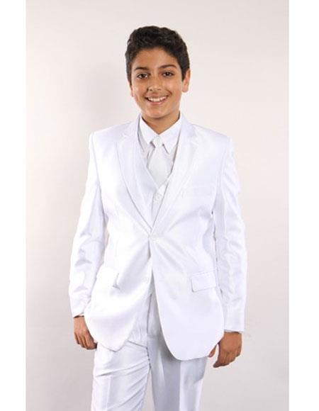 Boy's 5 Piece White Kids Sizes Suit Perfect for toddler Suit wedding attire outfits Vested w/ White Shirt, Tie & Hanky Stylish