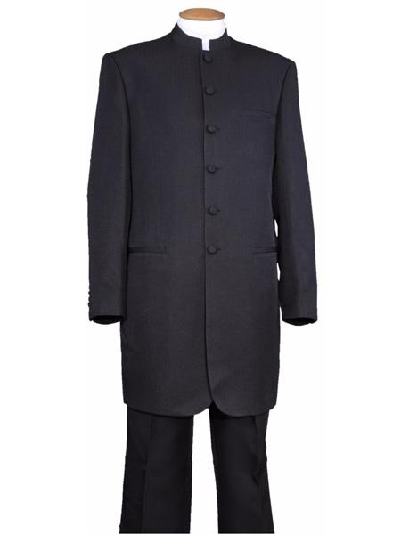 Men's Two Piece Mandarin Collar Black 6 Button Long Jacket - Men's Preaching Jacket