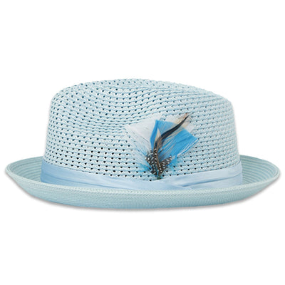 Castor Sky Blue Fedora β Menβs Crushable Straw Dress Hat