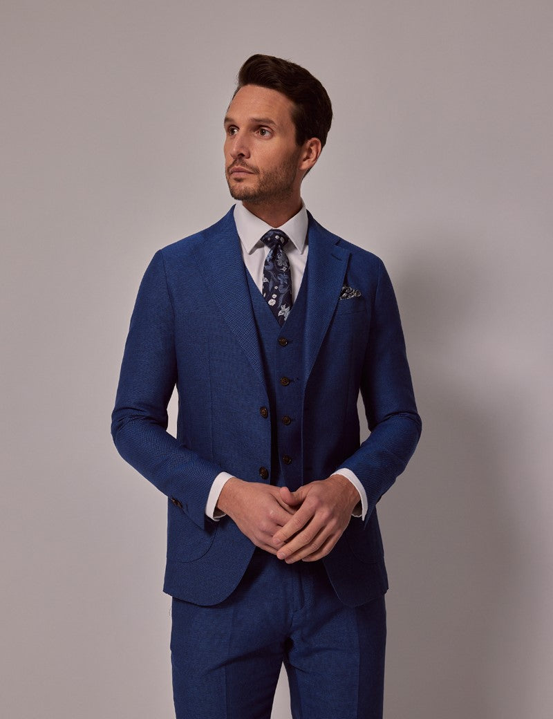 Royal Blue Slim Fit Linen Beach Suit