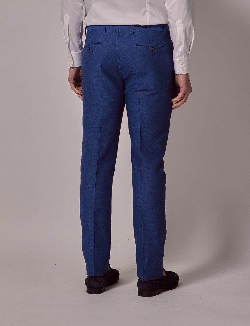 Royal Blue Slim Fit Linen Beach Suit