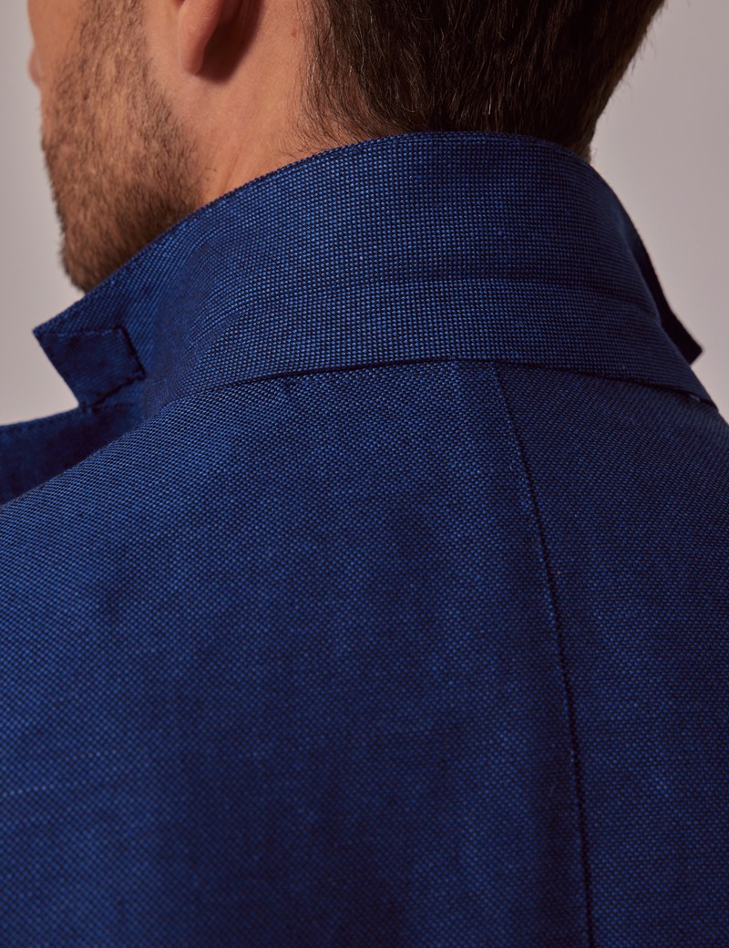 Royal Blue Slim Fit Linen Beach Suit