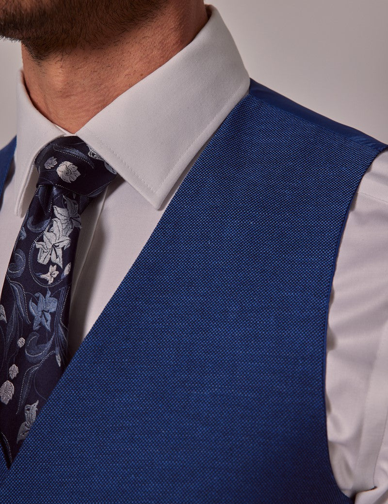 Royal Blue Slim Fit Linen Beach Suit