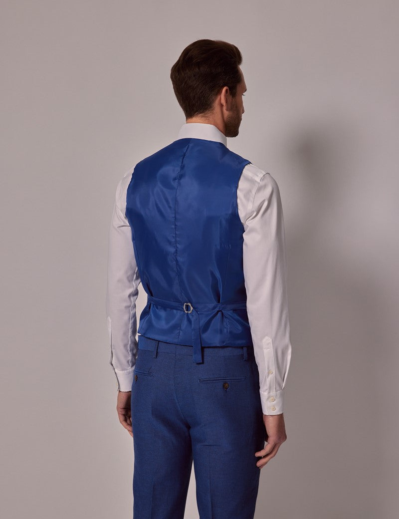 Royal Blue Slim Fit Linen Beach Suit