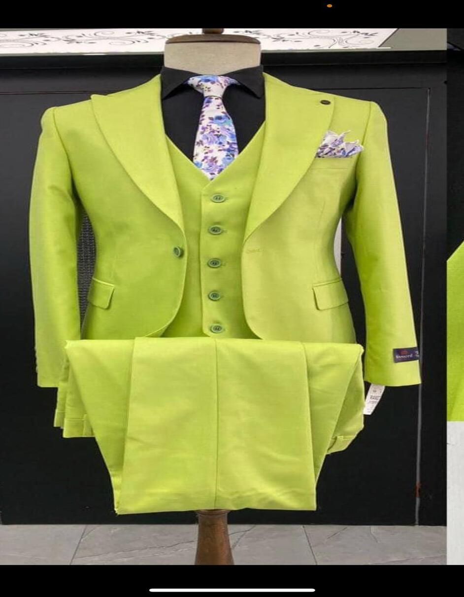 Men's Lime Green Slim Fit Three-Piece Suit