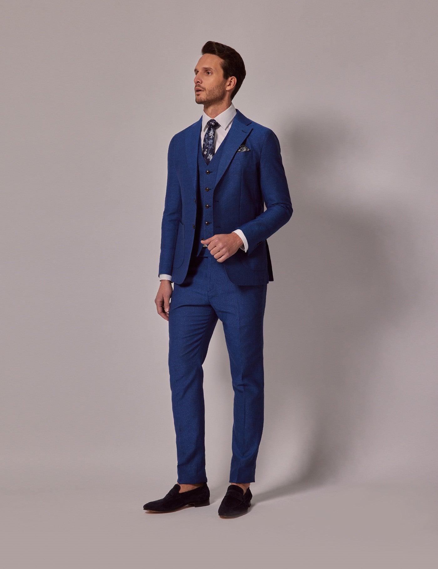 Royal Blue Slim Fit Linen Beach Suit