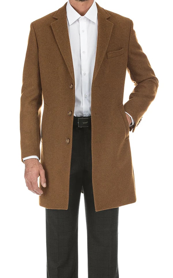 Slim Fit Camel Wool Blend Overcoat