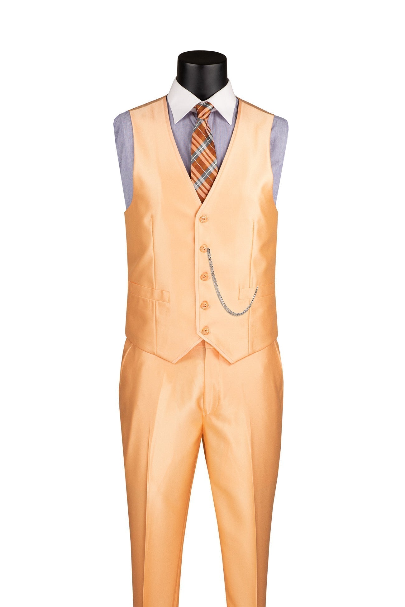 Slim Fit Satin 3 Piece Suit in Melon