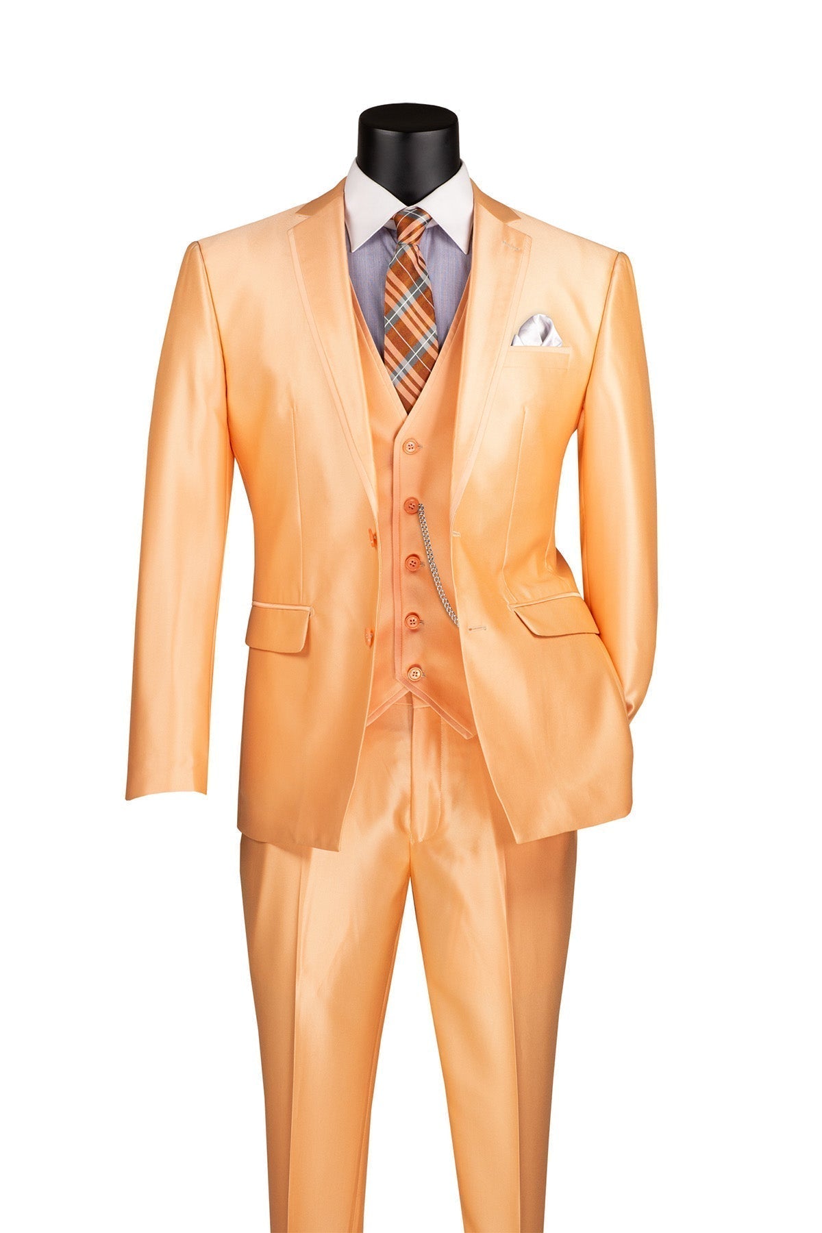 Slim Fit Satin 3 Piece Suit in Melon