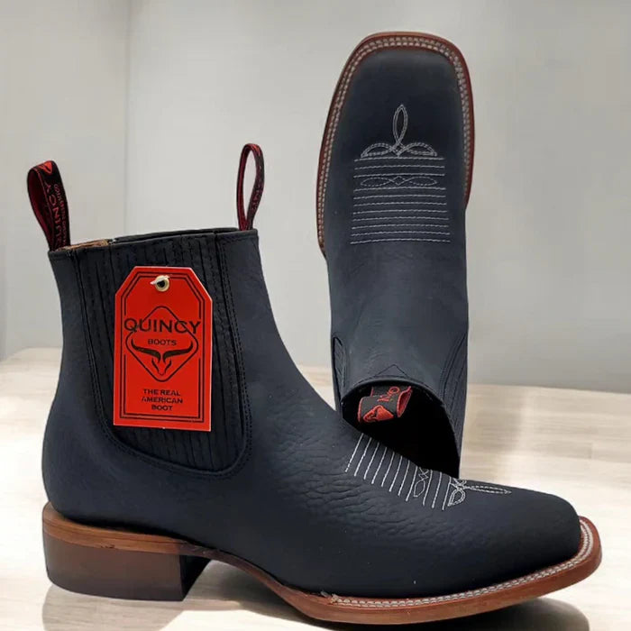 Mens Square Toe Ankle Boots Black