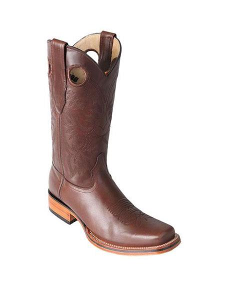 Men's Los Altos Boots Square Toe Brown Dress Cowboy Boot Cheap Priced For Sale OnlineWith Saddle Rubber Sole Handmade
