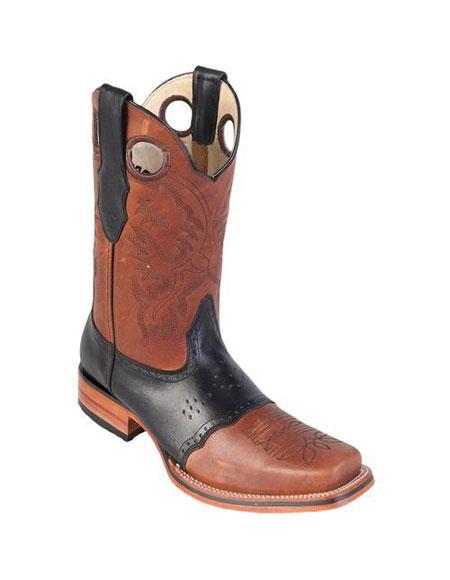 Men's Los Altos Boots Square Toe Honey & Black Dress Cowboy Boot Cheap Priced For Sale Online With Saddle Rubber Sole Handmade