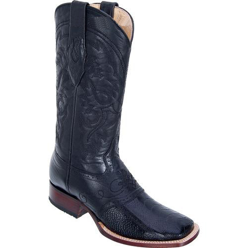 Men's Los Altos Boots Wide Square Toe Genuine Ostrich Leg Dress Cowboy Boot Cheap Priced For Sale Online W/ Saddle Vamp Black - Botas De Avestruz