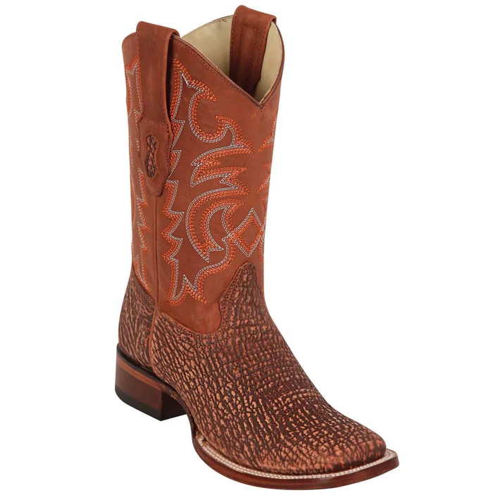 Shark Skin Square Toe Cowboy Boots in Cognac