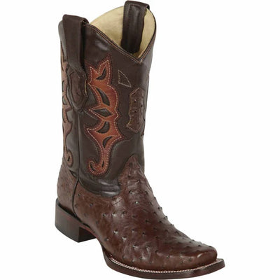 Brown Square Toe Ostrich Dress Cowboy Boot