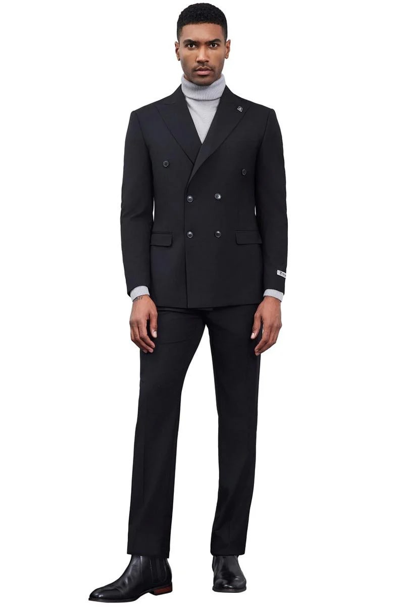 Stacy Adams Double Breasted Suit in Black