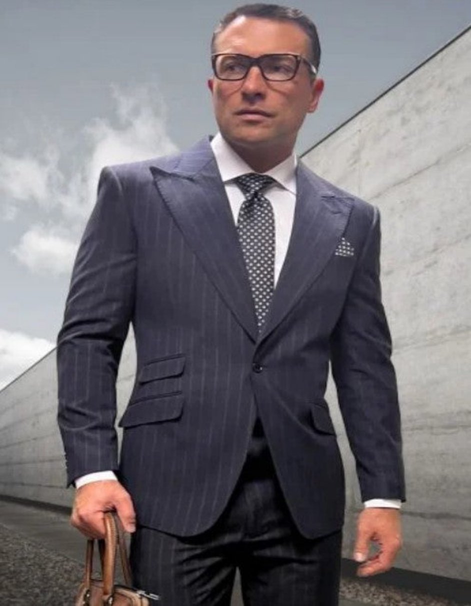 Charcoal Stripe Wool Peak Lapel Suit