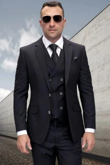 Double Breasted Italian Wool Suit with Vest