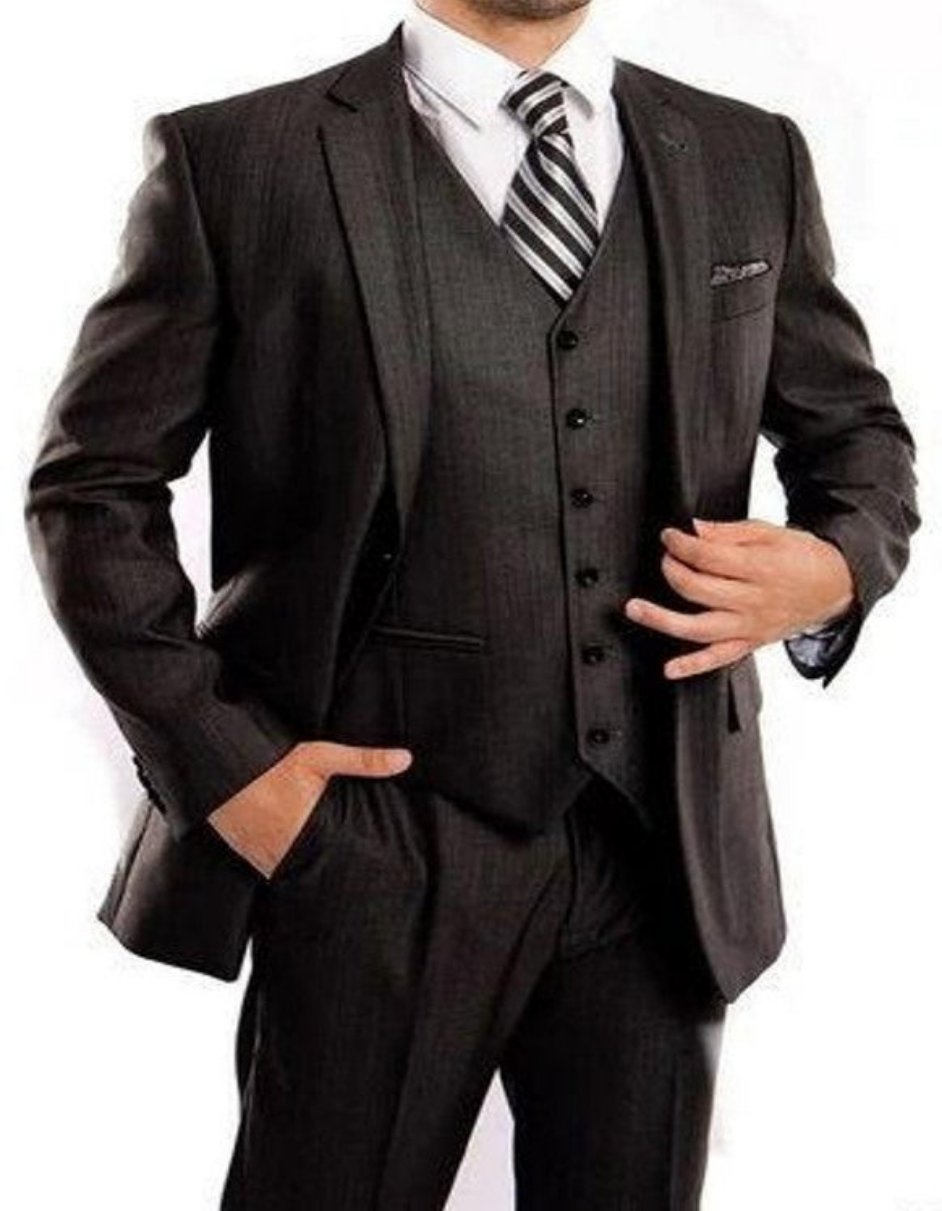 Steel Navy 3 Piece Sharkskin Suit Men’s Regular Fit