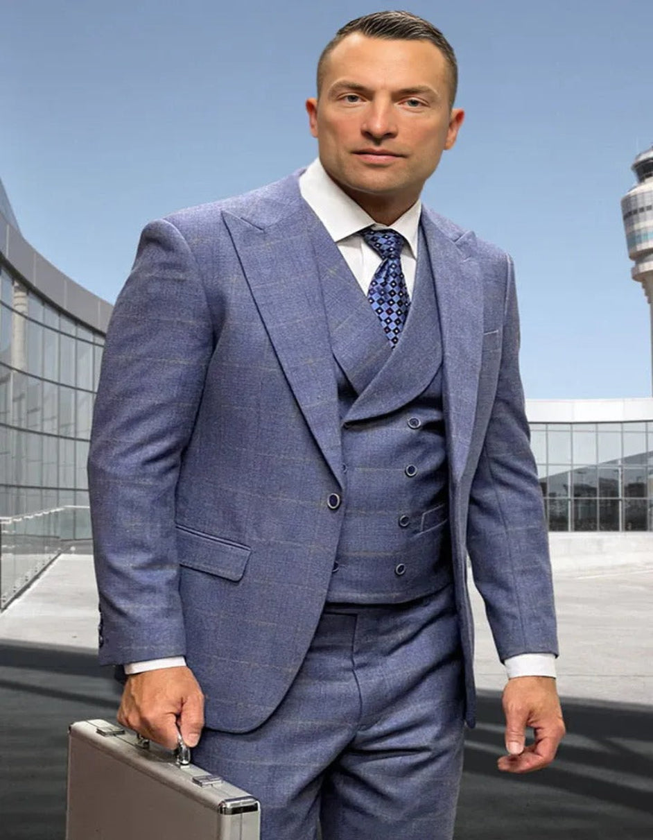 Steel Blue Double Breasted Wool Suit