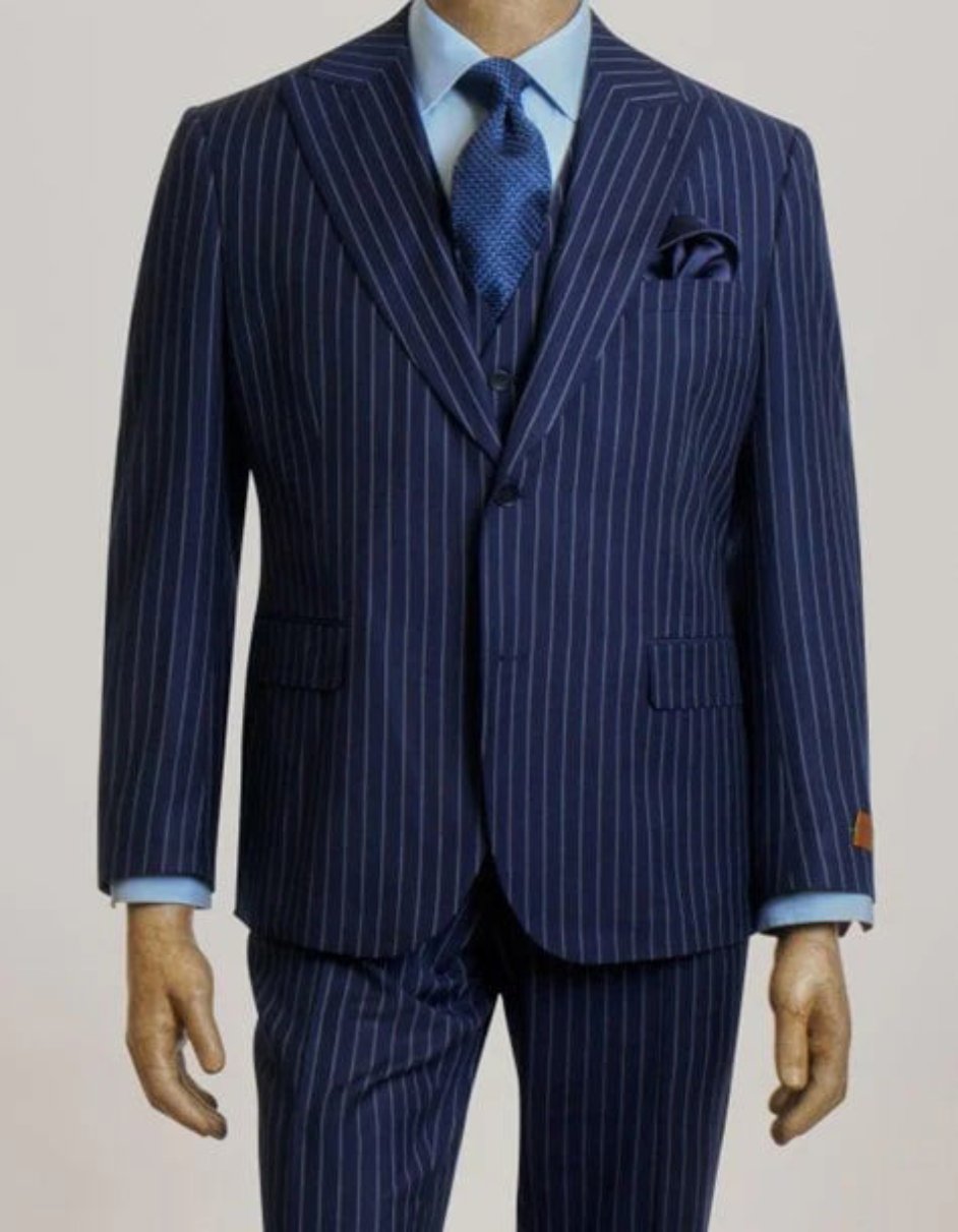 Navy Pinstripe Modern Suit-No Pleats, Sharp Fit