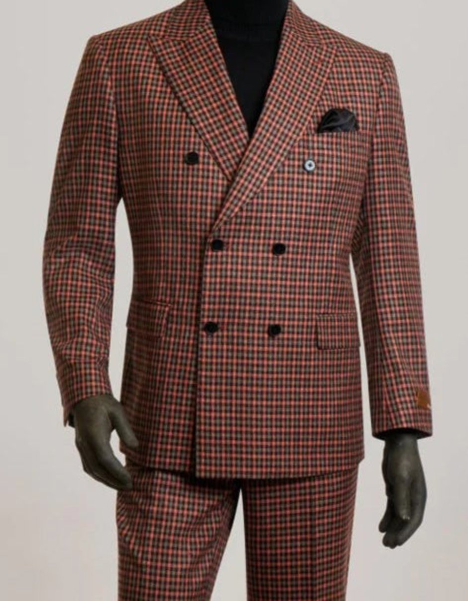 Gray & Burnt Rust Checkered Modern Fit Suit