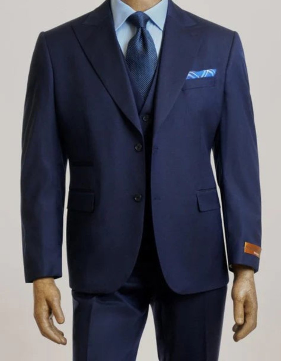 Mens Navy Suit Modern Fit Designer No Pleat Pants