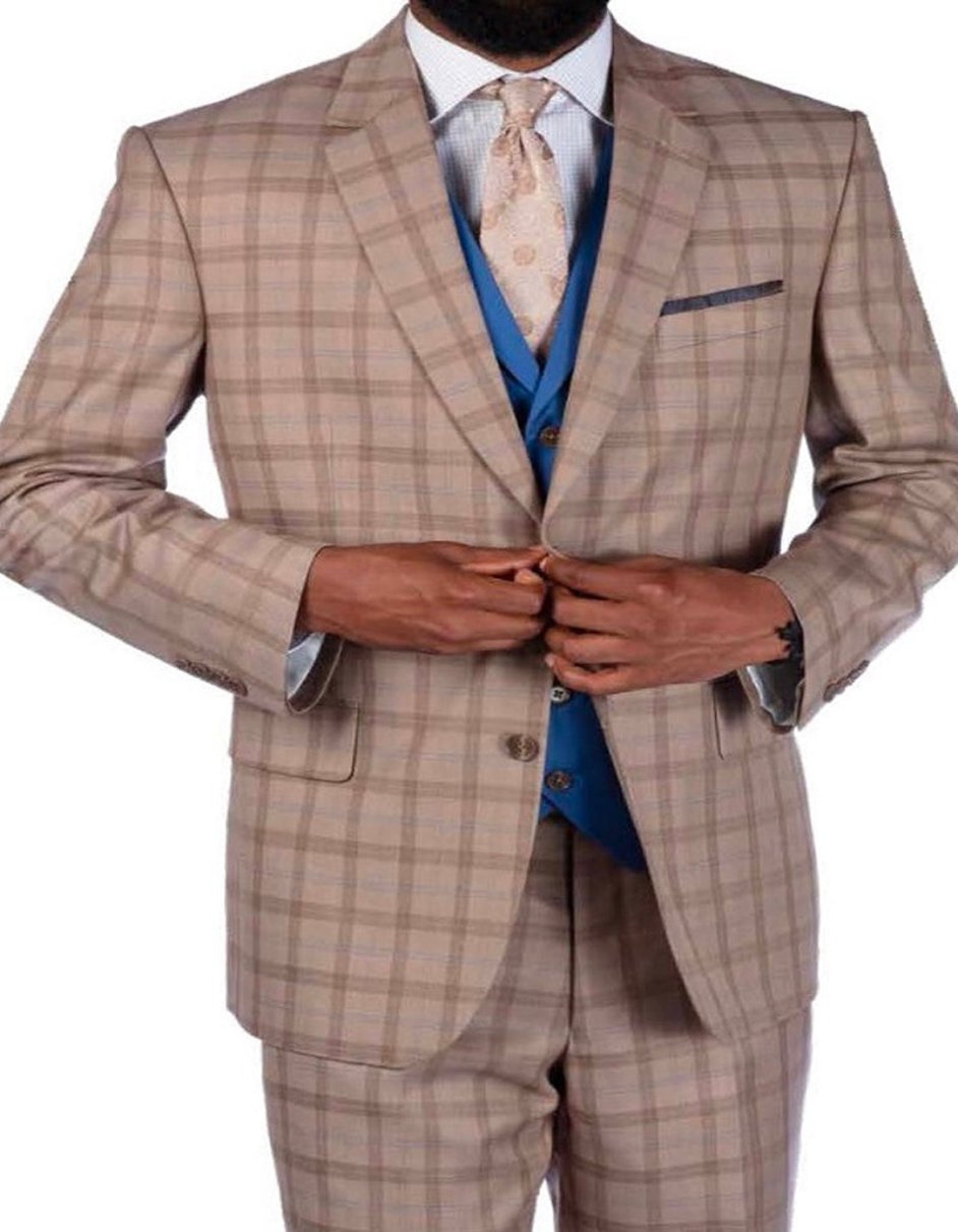 Mens Tan Plaid 2 Button Notch Lapel Suit