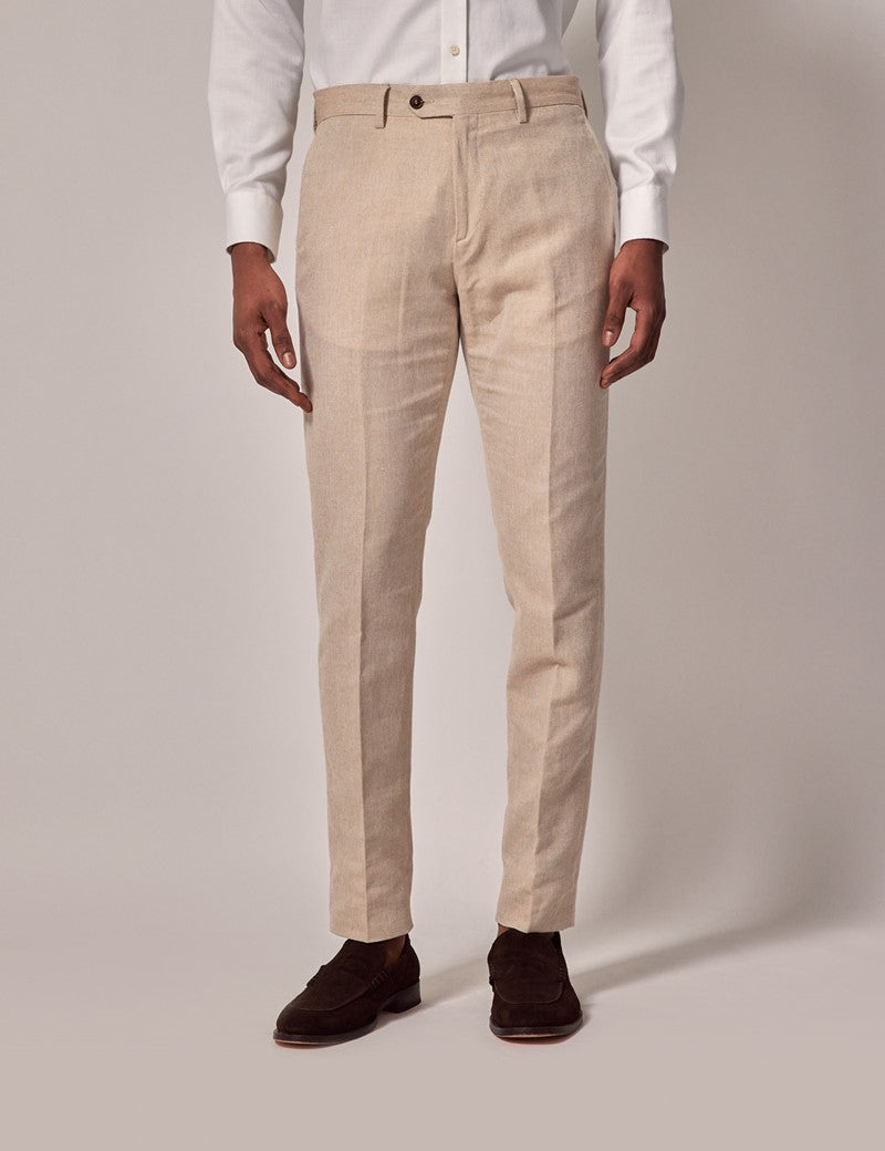 Mens Linen Slim Suit - Stone