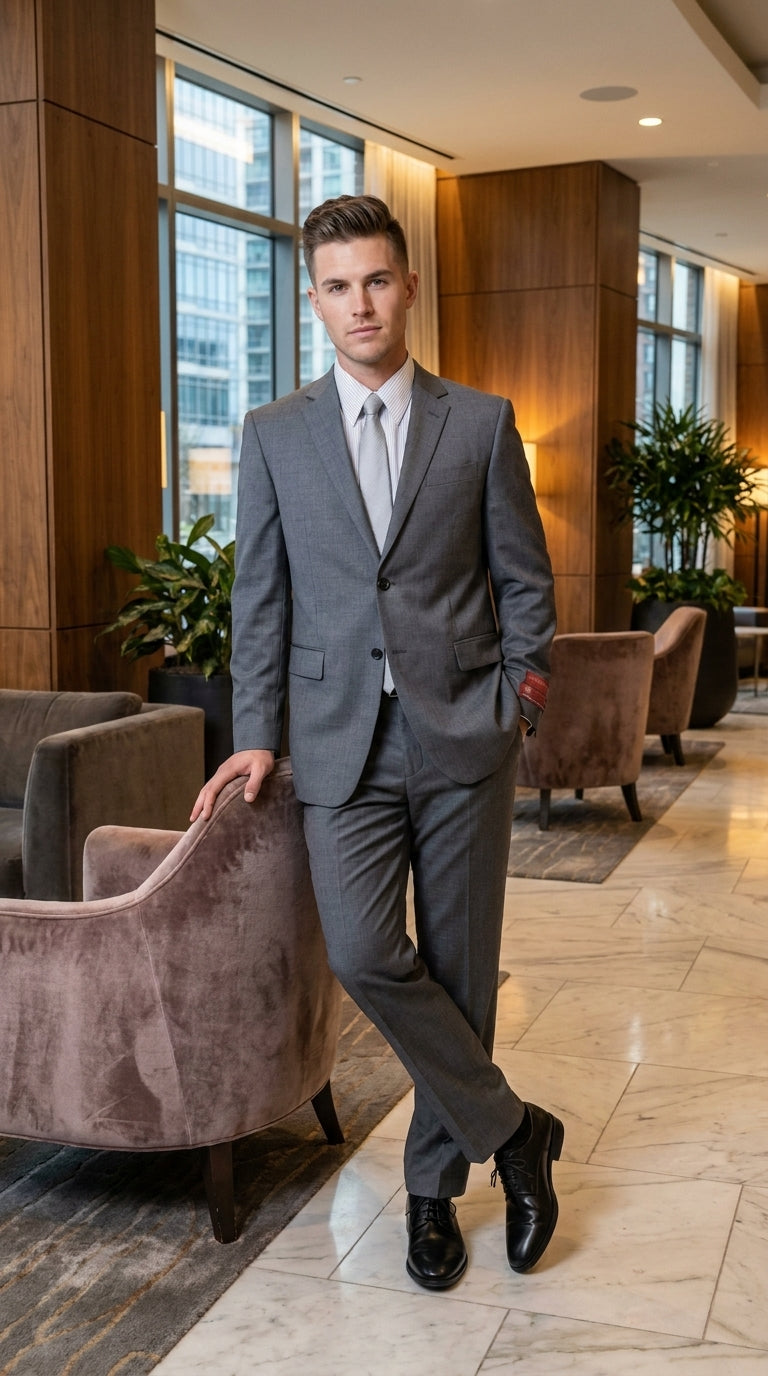 Authentic Tiglio Charcoal Gray 2-Button Wool Suit – Luxury Men's Business, Wedding & Formal Suit