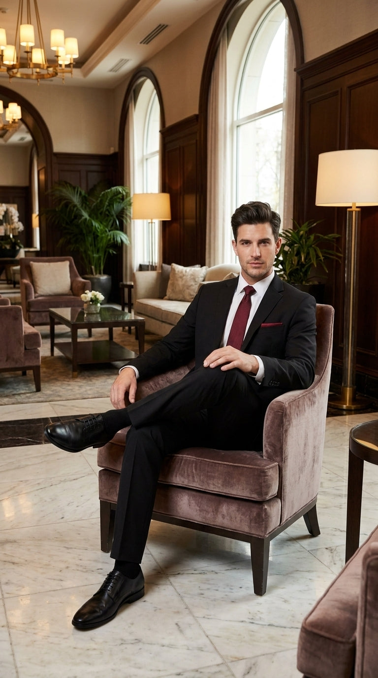 Authentic Tiglio Men’s Black 2-Button Suit – High-End Business, Wedding and Formal Suit
