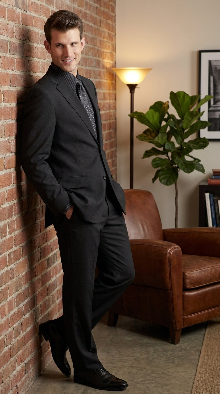 Men’s Charcoal Gray Super 150’s Wool 2-Piece Suit – Two-Button Hand Pick Stitch Business and Formal Suit