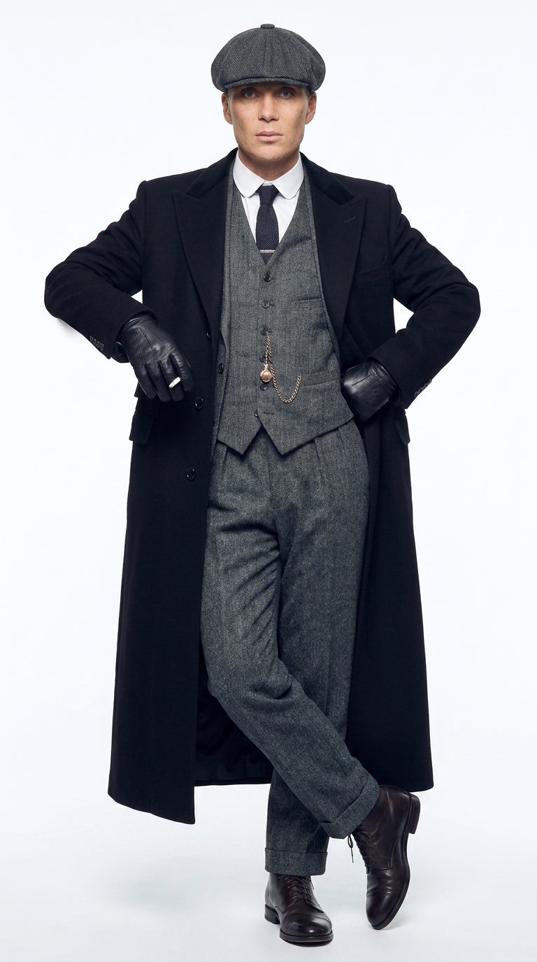 Men’s Black Peaky Blinders Full-Length Overcoat – Thomas Shelby Inspired Vintage Wool Coat