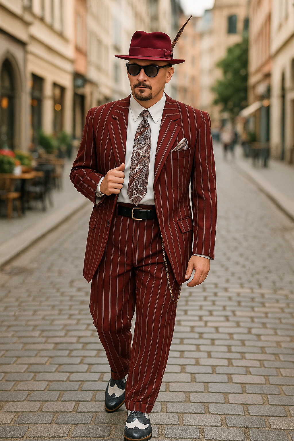 Burgundy Pinstripe 1920s Zoot Suit-3 Piece Set