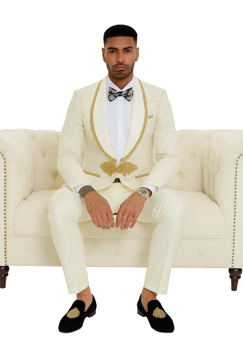 Ivory and Gold 2pc Suit by Tazzio