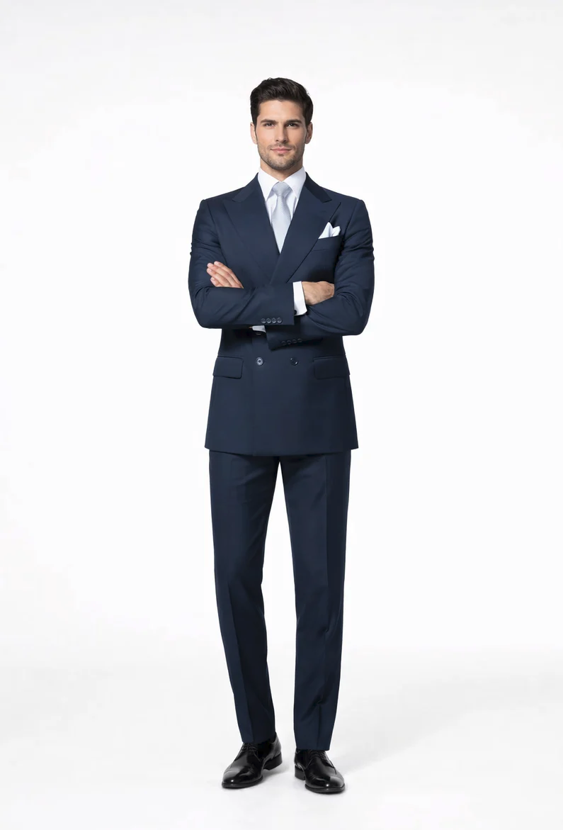 Rossiman Navy Wool Suit with Baggy Pleated Pants