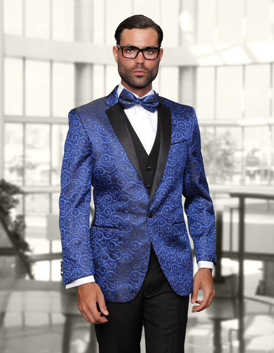 Royal Blue Swirl Notch Lapel Tuxedo Set