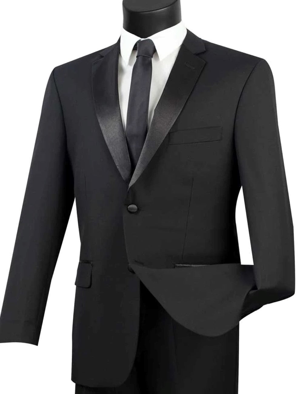 Regular Fit Satin Lapel 2 Piece Tuxedo Black