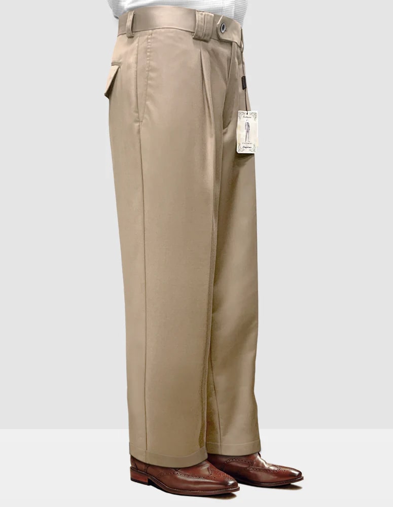 Tan Wide Leg Wool Pants by Statement Clothing