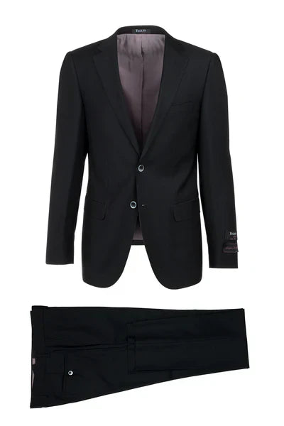Porto Black Slim Fit Wool Suit by Tiglio Luxe
