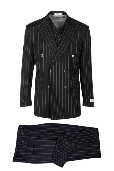 Tiglio Rosso Suit - Classic Fit Athletic Cut 100% Wool Super 150s Italian Fabric Peak Lapel in Color Black/White