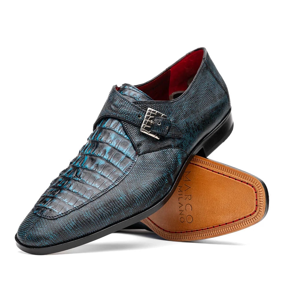 Toluca Blue/Black Jean Monk Strap Exotic Shoes