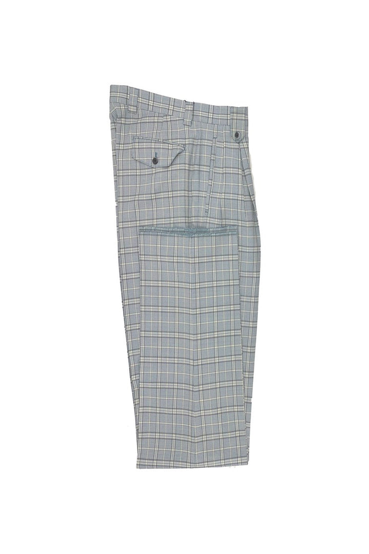 Light Blue Houndstooth Wool Wide Leg Dress Pant